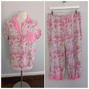 Women's Crown And Ivy Pink Floral Pajama Set Large